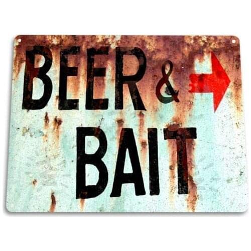 Joycenie Tin Sign New Aluminum Sign Beer Bait Fishing Bait Retro Box Tackle Fish Indoor Outdoor Metal Sign