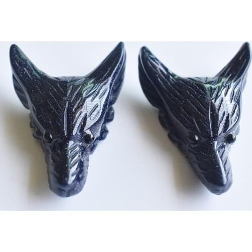 Wholesale 2pcs/lot Fashion good quality blue sand stone Carved Wolf Head shape Pendants for Necklace jewelry making free