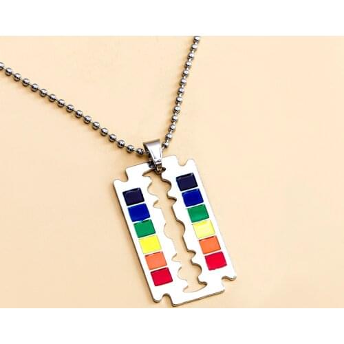 Rainbow Safety Razor Blade Pendant Necklace Rainbow Creativity Hip Hop Lgbt Lesbian Gay Pride Necklaces Jewelry