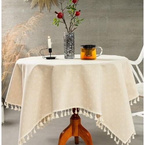 Partysu White Daisy Table Cloth Tassels Table Cover Macrame kitchen Table Cloth