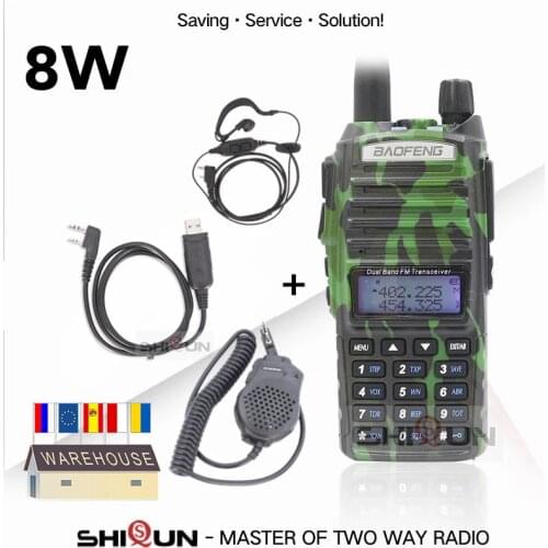 Baofeng UV-82 8W Radio 10 KM Walkie Talkie Original Dual PTT Camo UV-82 High Power Version 8W 4W 1W Tri Power Modes Switchable