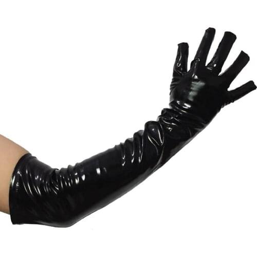 Sexy Unisex Latex Look PVC Vinyl Glossy Faux PVC Wet Look Long Length Gloves Over the Elbow Shiny Shiny Nightwear Fetish Costume