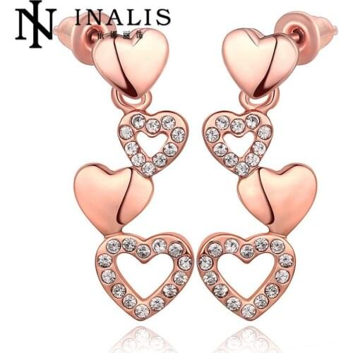 INALIS gold color women double heart earring ear studs LOVERS VALENTINE European Jewelry Earrings E1012-B