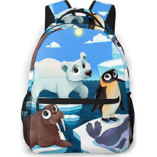 School Bags for Teenagers Boys School Bag Boy Cartoon Polar Animals On The Ice Students Book Satchels