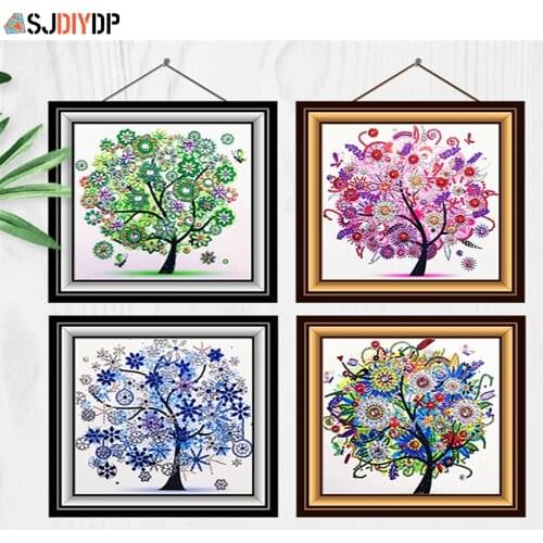 SJDIYDP 5D DIY Diamond Embroidery Four Seasons Flower Tree Special Shape Diamond Painting Rhinestone Crystal Diamond Decoration