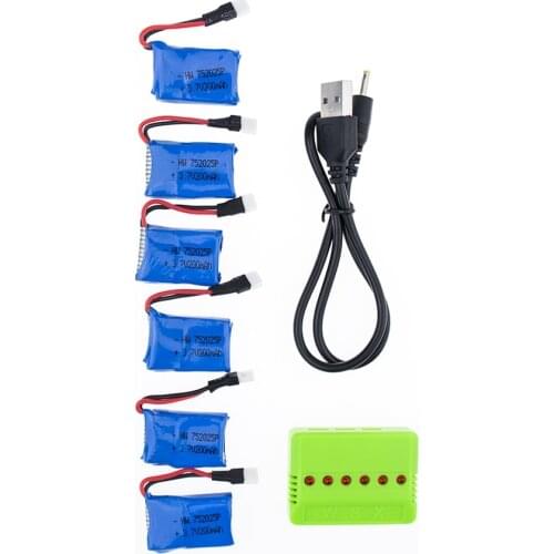 Syma Battery 6pcs 3.7V 200mAh Battery with 6 in 1 USB Charger for Syma X11 X4 X13 Quadcopter RC Parts