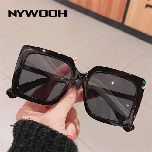 NYWOOH Vintage Black Sunglasses Women Oversized Square Sun Glasses Men Brand Designer Retro Sunglass for Ladies Shades Eyewear