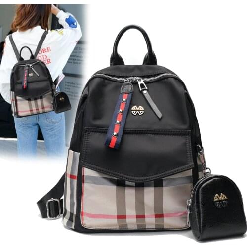 Backpack Women 2021 New Korean Fashion Plaid Oxford Travel Large Capacity Lightweight Backpack Waterproof with Purse Earphone