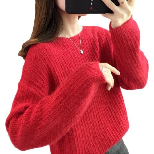 2021 Autumn Fashion O Collar Long Sleeve Knitted Sweater Women Jumper Ladies 4 Color Loose Short Knitwear Pullover Tops Female