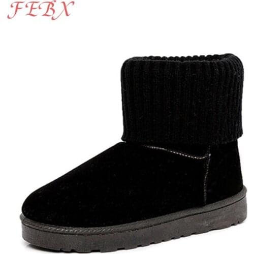 Winter Women Ankle Boots Female Solid Slip-On Warm Flock Flat Boot Ladies Knitted Socks Shoes Outdoor Shoes Womens Footwear New