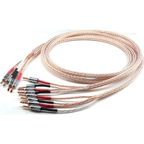 1 Pair 12TC Hifi Speaker Cable With 2 Banana Plug to 4 Banana Jack Hi-end OCC Speaker Wire
