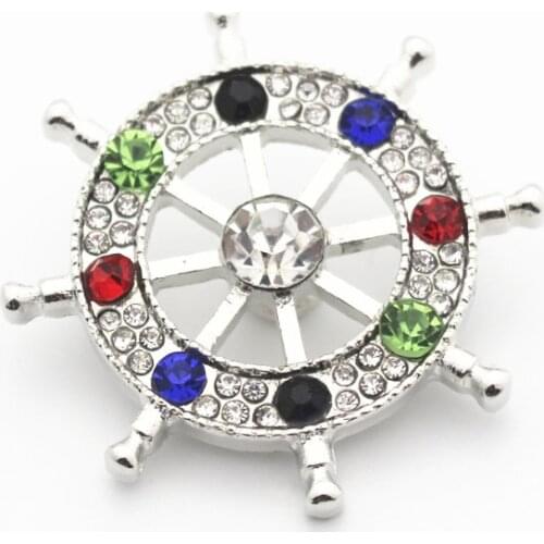 10pcs/lot Silver Rudder Snap Buttons Multicolor Full Rhinestone Stone Buttons Charms Fit 18/20mm DIY Snap Bracelet Jewelry