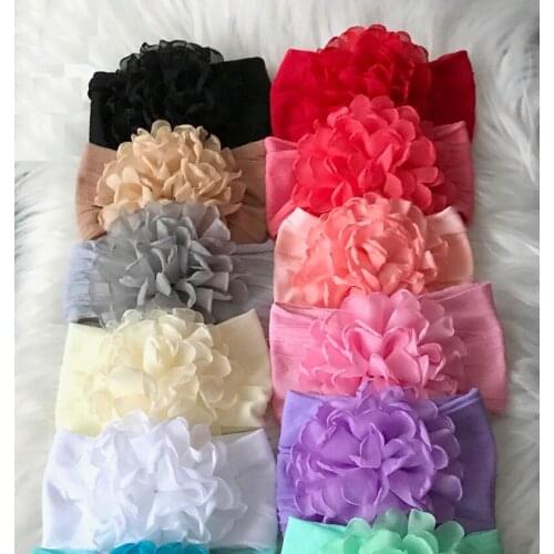 30pcs/lot Large Chiffon Flower Matching Wide Nylon Headband For Baby Hairband Kids Children Newborn Hair Accessories