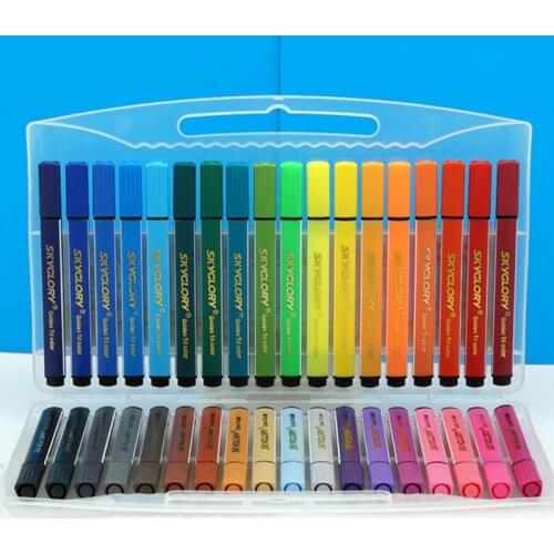 1XCB 12/18/24/36 Colors Markers Pen Water Based Drawing Marker w/ Clear Box for Coloring Books Comic Calligraphy School