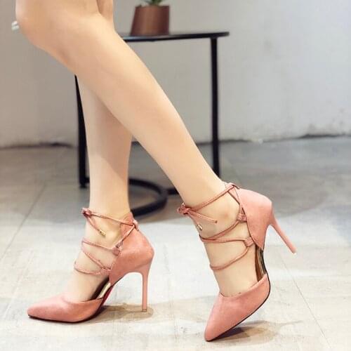 2020 New Spring Women Pumps High Thin Heel Pointed Toe Fashion Sexy Ladies Women Shoes Nude Lace-up Female High Heels W37-78