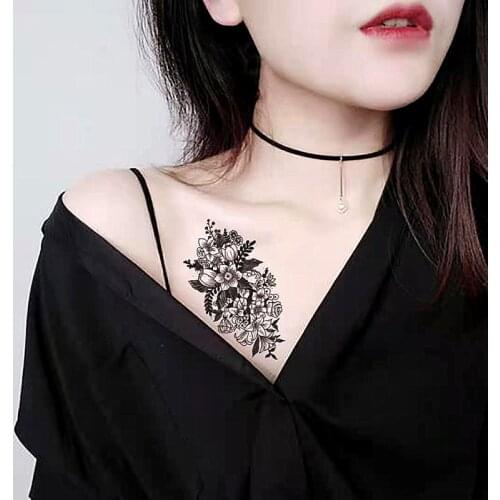 30pcs/Set Women Temporary Tattoo Sticker Black Rose Fake Tatoo Body Hands Arm Leg Flowers Tattos Tatouage Temporaire Female