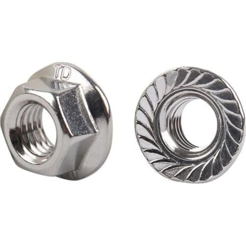 50pcs/Lot Metric thread DIN6923 M3/M4/M5 304 Stainless Steel Hex Flange Nuts Non-slip Toothed