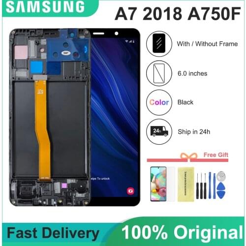 6.0'' SUPER AMOLED for SAMSUNG Galaxy A7 2018 SM-A750F A750 A750F LCD Display Touch Screen Digitizer Assembly A750 lcd black