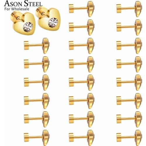 ASONSTEEL Girl Earring 12pairs/lot Stainless Steel Heart Shape with Round Cubic Zirconia Screw Stud Earring Baby/Women Christmas