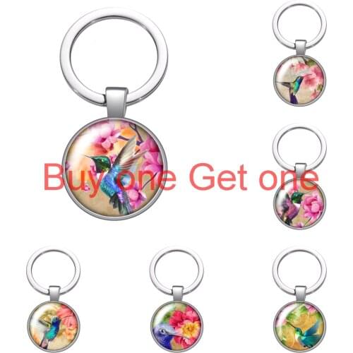 Flower Birds Hummingbird Animals New Glass Cabochon Keychain Bag Car Key Rings Holder Silver Plated Key Chains Men Women Gifts