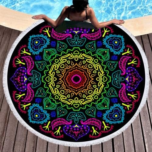 Tassel Design Round Tapestry Boho Style Camping Mat Microfiber Picnic Blanket Printing Beach Towel Outdoor Travel