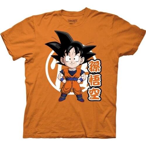 Top Quality T Shirts Men O Neck Adult Mens Animated TV Show Z Goku Chibi with Kanji Orange T-shirt Print Tee Shirts