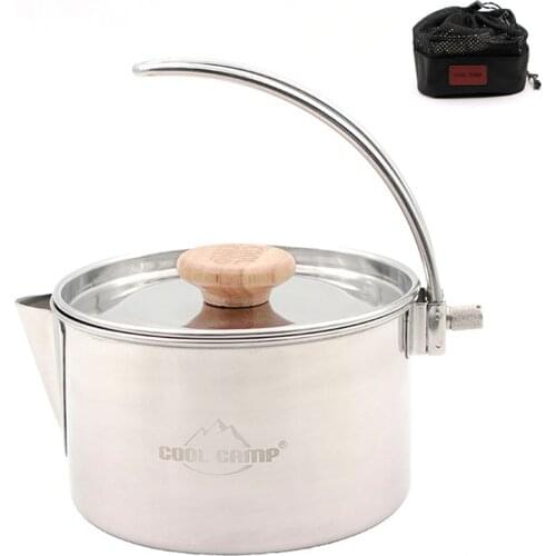 1.1L Outdoor Camping Pot Stainless Steel Tea Coffee Cooking Pot Kettle with Foldable Handle for Hiking Picnic Camping Equipment