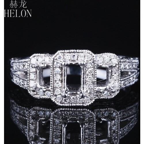 HELON Emerald Cut 5x3.5mm Solid 14k White Gold Natural Diamond Semi Mount Engagement Ring Women Party Unique Trendy Jewelry