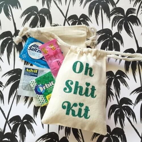 Personalize glitter OH SHIT KIT | wedding muslim gift bags Candy pouches Bridesmaid weekend Bachelorette Hangover Survival Kits