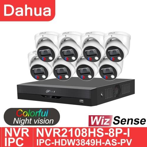 Dahua 8MP IP Camera 4K NVR Security Kit Wizsense IPC-HDW3849H-AS-PV NVR2108HS-8P-I H265 CCTV Video Recorder Surveillance System