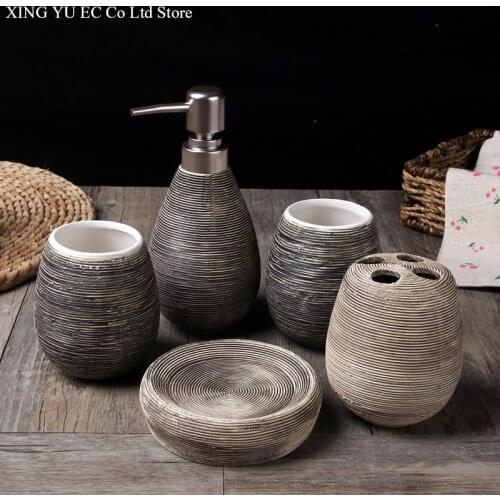 Ceramic Bathroom Supplies, Lotion Bottle, Toothbrush Holder, Soap Dish, Melamine Tray, Mouthwash Cup/bathroom Accessories Set