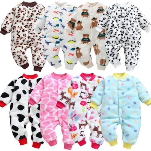 Newborn Infant Baby Boys Girls Cute Cartoon Romper Fleece Thick Warm Jumpsuit Playsuit Romper Jumpsuit Toddler Clothes Outfits