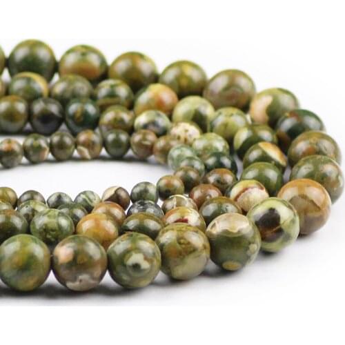 Round Bird Rock Natural Green Color Stone 6 8 10 12mm Loose Spacer Beads For Handmade Jewelry Bracelet Making DIY Accessories