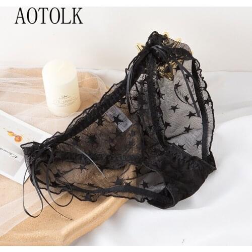 1Pac Women Lace Lingerie Transparent Sexy Panties Temptation Low-waist Briefs Ribbon L-XL Pattern Underpants Female Briefs