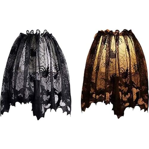 Halloween Lamp Shades 60x20inch Halloween Decoration Multifunction Black Lace Spider Web Fireplace Mantle Scarf Landshade Topper