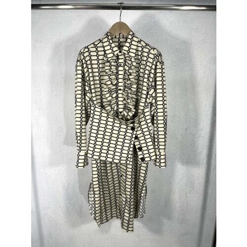 Fashion ladies 2021 new long-sleeved lapel wood ear print dress 0313