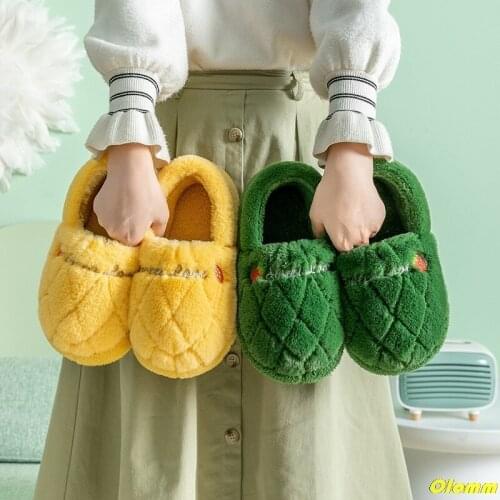 Fashion Women Fluffy Slippers Winter Warm Fleece Home Indoor Shoes Lady Men Soft Cute Cartoon Bear New Arrival Cotton Large Size