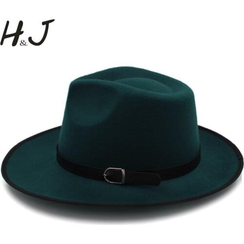 Men Autumn Felt Fedora Hat with Wide Brim Jazz Hat R Gentleman Dad Sombrero Godfather Panama Hat Punk Belt Size 58cm