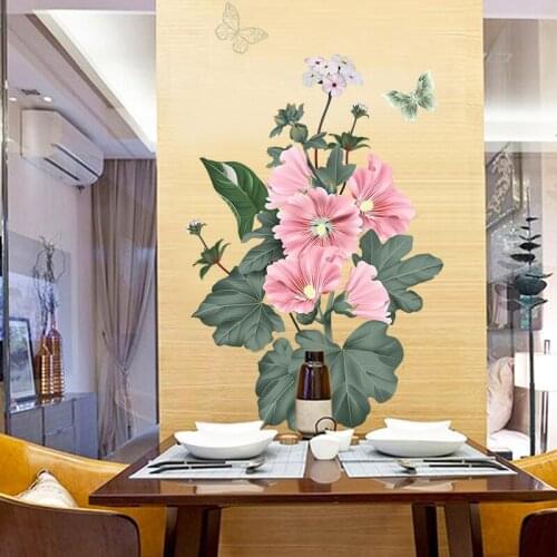Plant Flowers Wall Stickers Living Room Bedroom Home Decor Porch Sofa Background Wall Decal Self-adhesive Wallpaper Murals