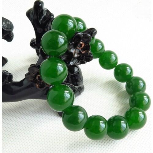 NEW 100% Natural Green Beads jade Bangle Bracelet Handmade 12MM Bead AAA