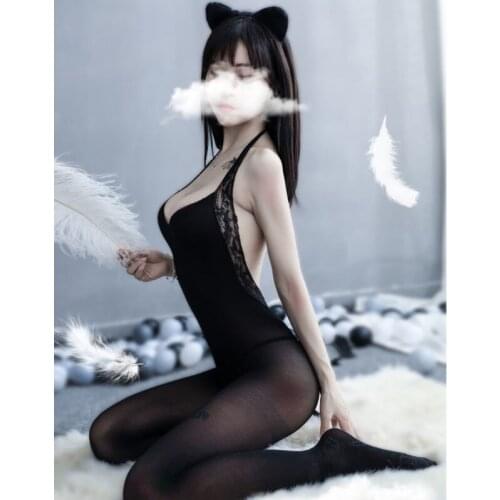 2021 new lace hanging neck tights carving empty sexy uniform temptation appeal underwear