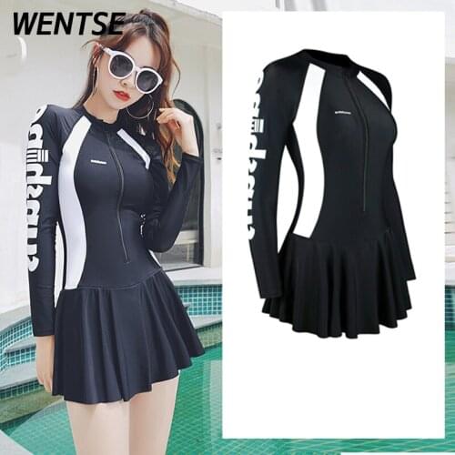 NEW UPF 50+ Lycra Diving Wetsuit anti UV one piece rash guard long sleeve swimwear surf Suit Women Sun Protect Skirt swimsuit