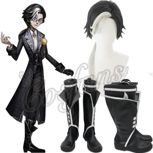 Game Identity V Photographer Joseph Desaulniers D.M Cosplay Wigs Boots Black White Gradient Short Synthetic Heat Resistant Hairs
