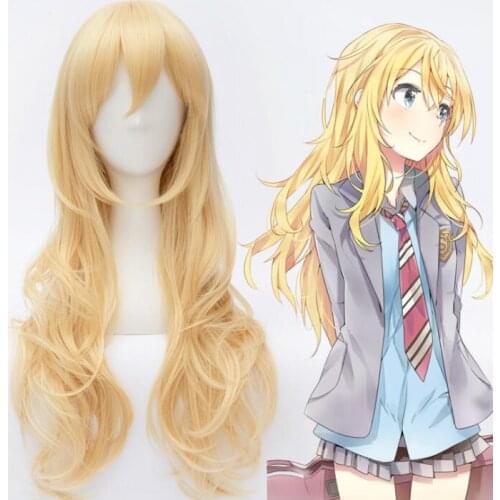 Anime Long Wig Your Lie in April Miyazono Kaori Golden Long Curly Wig Cosplay Costume Heat Resistant Synthetic Hair Women Wigs
