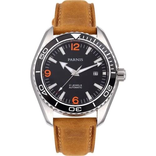 Parnis Racing Seriers Luminous Mens Leather Watchband Fashion Automatic Mechanical Watch Wristwatch