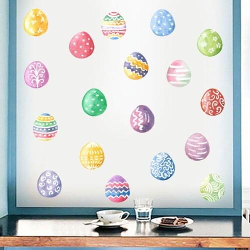 Easter Bunny Eggs Wall Stickers For Kids Room Bedroom Removable Cartoon Rabbit Egg Happy Easter Wall Decals Murals Home Decor