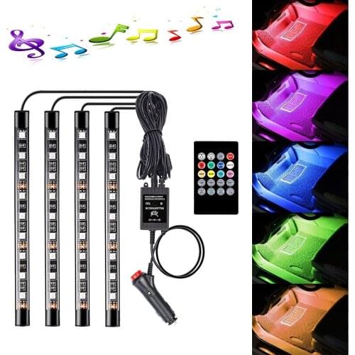 Car Interior Lights 36 LEDs DC 12V Car Floor Atmosphere Glow Neon lights Multicolor Music Car LED Strip Lights Underdash