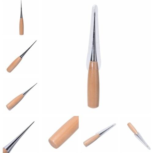 1PC Leather Craft Awl Tool Hole Maker Wooden Handle Sewing Stitching Punching