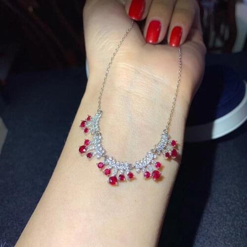 Luxurious Talonpaw Row chain Natural red ruby Necklace Natural Gemstone Pendant Necklace 925 sliver women wedding gift Jewelry