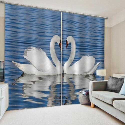 Luxury Blackout 3D Window Curtains For Living Room Bedroom blue lake curtains swan curtain Decoration curtains